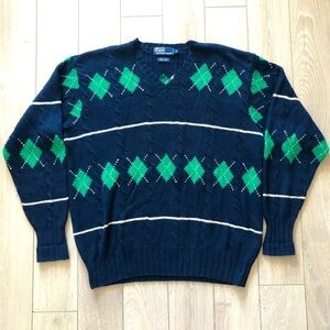 Vintage Polo Ralph Lauren Hand Knit 3D Cable Knit Argle Golf Sweater Size XL